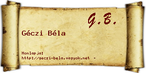 Géczi Béla névjegykártya